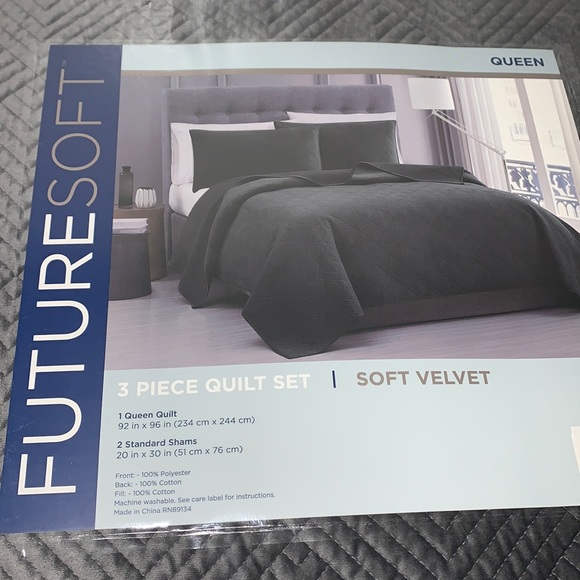 Future Soft Embroidered Velvet Queen Quilt Set 3Pc - Picture 12 of 16